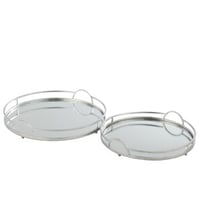 Set van 2 plateau rond spiegel ijzer zilver