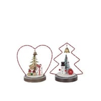 Beer + sneeuwman led hart + boom multiplex kerstrood/wit assortiment van 2