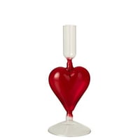 Kaarshouder hart glas transparant/rood