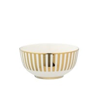 Doos van 2 schaal gestreept porselein goudkleurig/wit