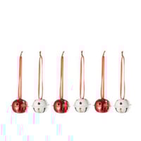 Doos van 6 hanger bel plastiek kerstrood/wit