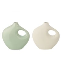 Vaas lea onregelmatig porselein lichtgroen/wit large assortiment van 2