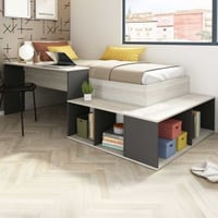 Bed Quinn 90x200 cm met bureau en opbergruimte - grenen/grijs