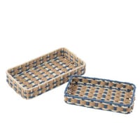 Set van 2 decoratief plateau rechthoek papier naturel/blauw