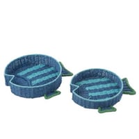 Set van 2 decoratief plateau vis gestreept papier donkerblauw/smaragdgroen