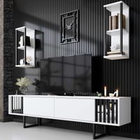 Line TU TV-meubel | 100% MELAMINE | Wit, Zwart