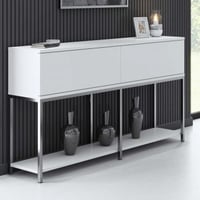 Woody Fashion Console 18mm Melamine Gecoat Board, Metalen Poten, 150x80x30cm, Wit Zilver