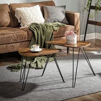 2-Delige Rustiek Bruin/Zwarte Industriële Nesting Tafels Set, voor Woon/Eetkamer/Bedkamer