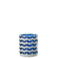 Kaarshouder glas blauw/wit medium