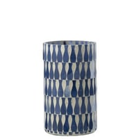 Kaarshouder glas blauw/wit large
