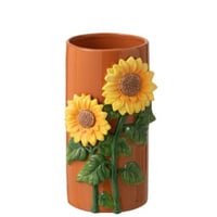 Vaas zonnebloem keramiek geel/bruin large