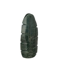 Vaas blad steengoed donkergroen medium