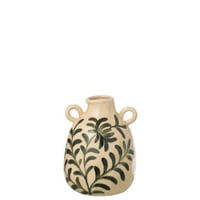 Vaas blad steengoed donkergroen/gebroken wit large