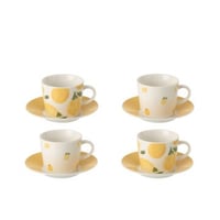 Doos van 4 koffiekop  +  bordje citroen keramiek wit/geel small