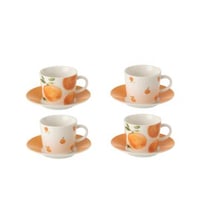 Doos van 4 koffiekop  +  bordje oranje keramiek wit/oranje small