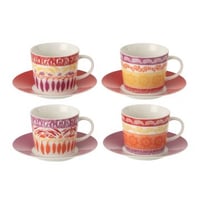 Doos van 4 koffiekop  +  bordje keramiek paars/rood large