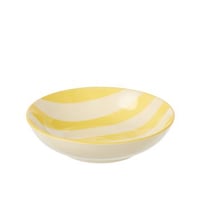 Diep bord gestreept steengoed geel/wit