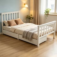 Eenpersoonsbed Fjell - 90x200cm - met lades - massief dennenhout - wit