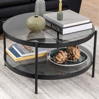 Salontafel Paul met glazen blad ø75 - zwart