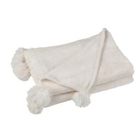 Plaid pompom polyester creme