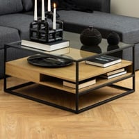 Salontafel Randolf - 80x80x40cm - glas - eikdecor/zwart
