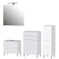 Badkamerset Mauro | Wastafelonderkast, commode, bijzetkast, wandspiegel met verlichting | High Gloss White