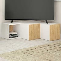 Compact TV-meubel | 100% MELAMINE | Wit, Eiken