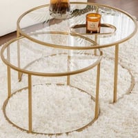 Salontafel Set Aurum - 100% TEMPERED GLASS - Goud - 43 x 80 x 80 cm