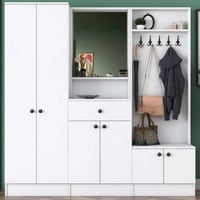 Halkast - 180x37x183cm - met spiegel - 6 deuren & 1 lade - wit