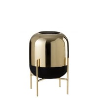 Windlicht op voet glas zwart/goud small