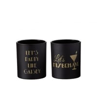 T-lichthouder gatsby glas mat zwart/goud assortiment van 2