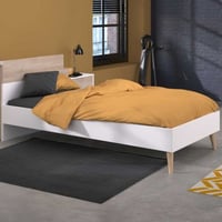 Eenpersoonsbed Hardy - 90x200cm - wit/eikdecor