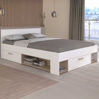 Tweepersoonsbed Achiel - 140x200cm - met opbergruimte - wit/eikdecor