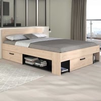 Tweepersoonsbed Achiel - 140x200cm - met opbergruimte - eikdecor/zwart