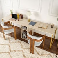 Bureau Twin - 240x60x74cm - voor 2 personen - travertijn/goud