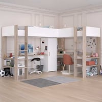 Dubbele hoogslaper Alexandrie - 90x200 - met bureau - eik/wit