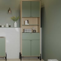 Badkamer kolomkast Calypso - 69x33x201cm - 4 deuren & 1 lade - eikdecor/groen