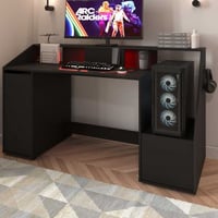 Gamingbureau Iron - 163x67x95cm - met opbergruimte - zwart