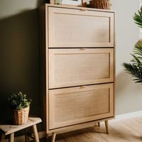 Schoenenkast Bilal 70cm 3 deuren - eik/geprint rafia