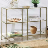Moderne Console Tafel, 3-etage gehard glas Sofa Tafel met metalen frame voor hal woonkamer slaapkamer, gouden kleur