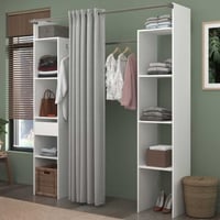 Kledingkast Botan 176cm - met gordijn - 6 legplanken, 2 kledingroedes, 1 lade - wit