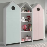 2 Kledingkasten + boekenkast Casami - muntgroen/wit/roze