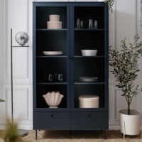 Vitrinekast Carillon 100cm met twee deuren en opberglade - marineblauw