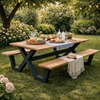 Picknicktafel Charles Gescova - Teak & Aluminium - 280x100x76 cm - Bruin/Zwart