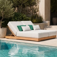 Dubbel ligbed Kostas Gescova - Teakhout en olefin - 160x200x33cm - Bruin/Ecru