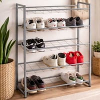 Schoenenrek met 5 planken | Metalen frame | Aluminiumkleur