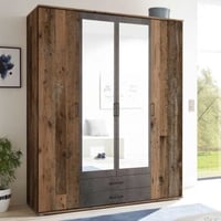 Kledingkast Ellis 160cm met 4 deuren 2 lades & spiegel - old style/beton