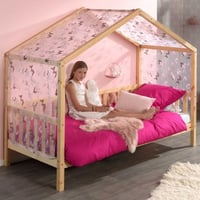 Bedhuisje Dallas 2 90x200 & voile met vlindermotief - dennenhout/roze  
