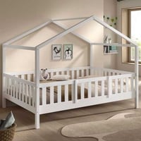 Huisbed Dallas - 140x200cm - met beveiliging - massief dennenhout - wit
