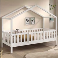 Huisbed Dallas - 90x200cm - met beveiliging - massief dennenhout - wit